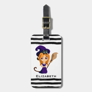 Cute Witch i Lila Hat Halloween Bagagebricka
