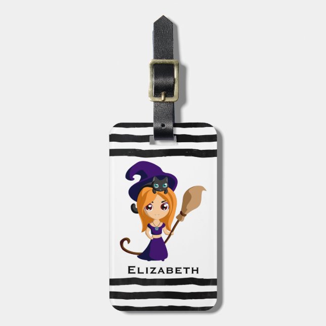 Cute Witch i Lila Hat Halloween Bagagebricka (Vertikal Framsida)