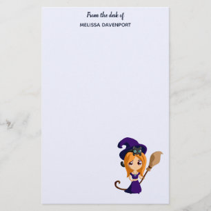 Cute Witch i Lila Hat Halloween Brevpapper