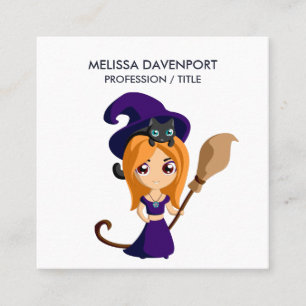 Cute Witch i Lila Hat Halloween Fyrkantigt Visitkort