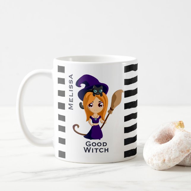 Cute Witch i Lila Hat Halloween Kaffemugg (Med munk)