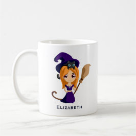 Cute Witch i Lila Hat Halloween Kaffemugg