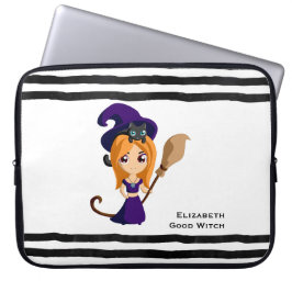 Cute Witch i Lila Hat Halloween Laptop Fodral