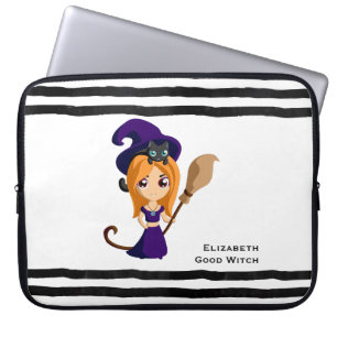 Cute Witch i Lila Hat Halloween Laptop Fodral