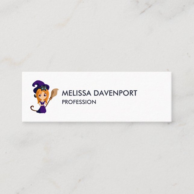 Cute Witch i Lila Hat Halloween Mini Visitkort (Framsida)