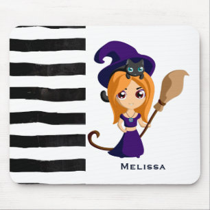 Cute Witch i Lila Hat Halloween Musmatta