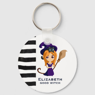 Cute Witch i Lila Hat Halloween Nyckelring