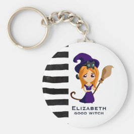 Cute Witch i Lila Hat Halloween Nyckelring