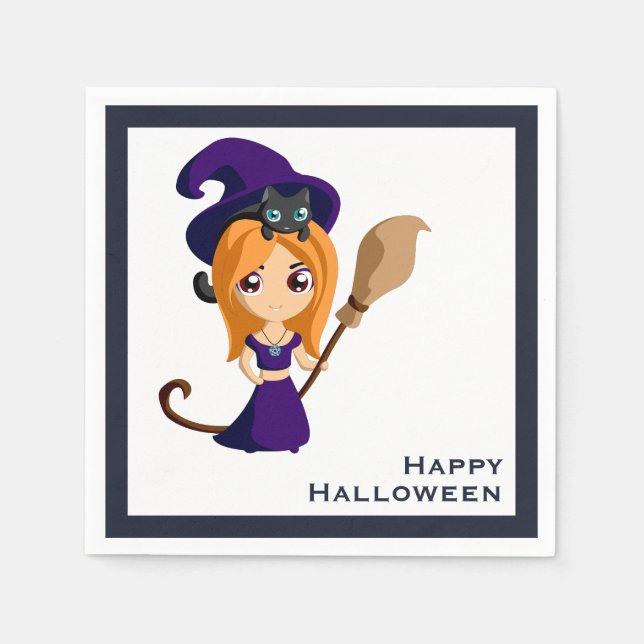 Cute Witch i Lila Hat Halloween Pappersservett (Framsidan)