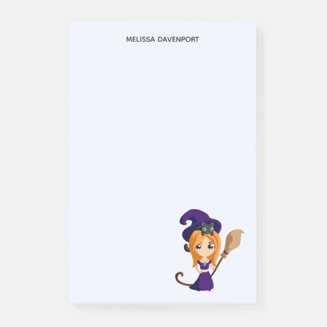 Cute Witch i Lila Hat Halloween Post-it Block (Framsida)