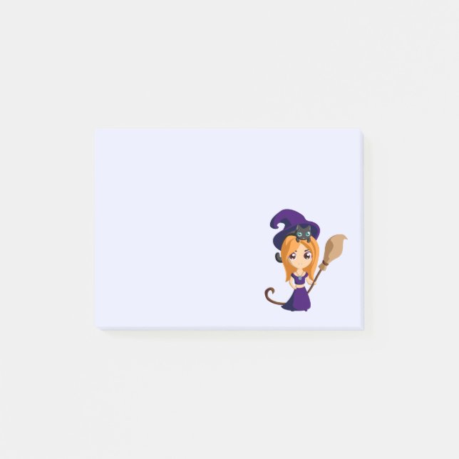 Cute Witch i Lila Hat Halloween Post-it Block (Framsida)