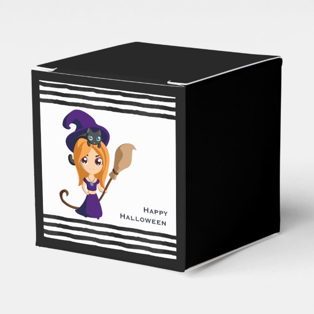 Cute Witch i Lila Hat Halloween Presentaskar (Framsidan Sidan)