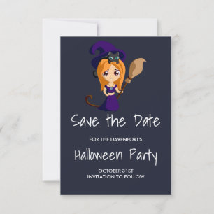 Cute Witch i Lila Hat Halloween Spara datum Datumet