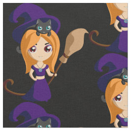 Cute Witch i Lila Hat Halloween Tyg