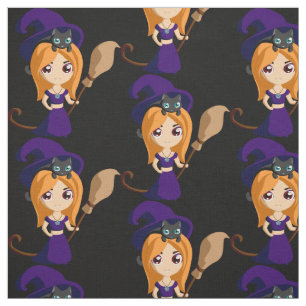 Cute Witch i Lila Hat Halloween Tyg
