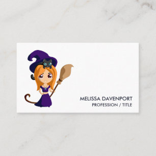 Cute Witch i Lila Hat Halloween Visitkort