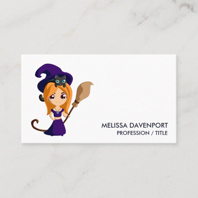 Cute Witch i Lila Hat Halloween Visitkort (Framsida)