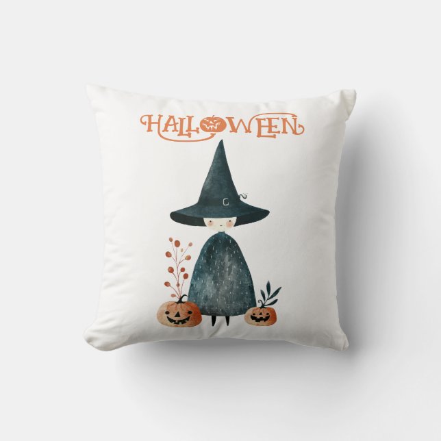 Cute Witch & Jack o lantern Halloween Nursery Kudde (Framsida)