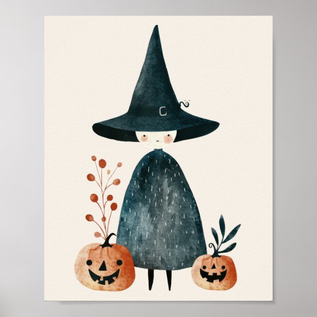 Cute Witch & Jack-o-lanternor Halloween Nursery Poster (Framsidan)