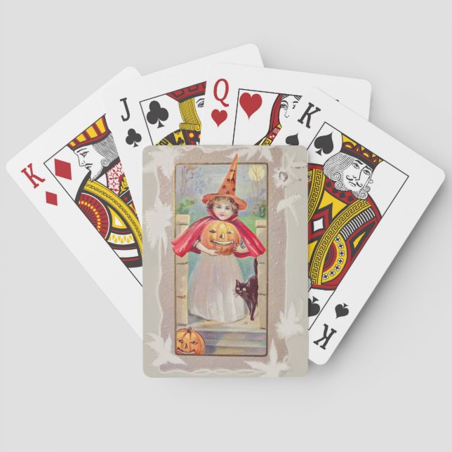 Cute Witch Jack O'Lantern Pumpkin Black Cat Kortlek (Baksidan)