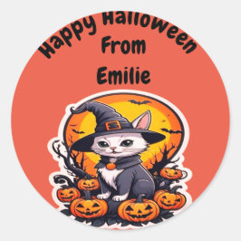 Cute Witch-katt med pumpa Runt Klistermärke