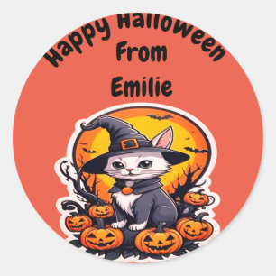 Cute Witch-katt med pumpa Runt Klistermärke