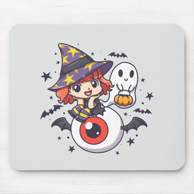 Cute Witch Kid för Halloween Musmatta (Framsidan)