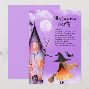 Cute Witch Kids Halloween fest Lila Inbjudningar