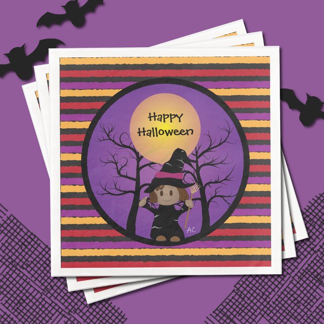Cute Witch Kids Halloween fest Pappra Napkins Pappersservett (Skapare uppladdad)