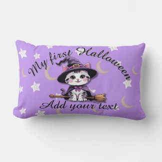 Cute Witch Kitten – Pastel Halloween Lumbar Pillow Lumbarkudde