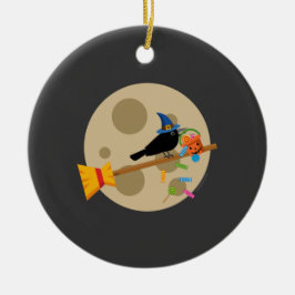 Cute Witch Kråka på ett rum som sprider sig Julgransprydnad Keramik