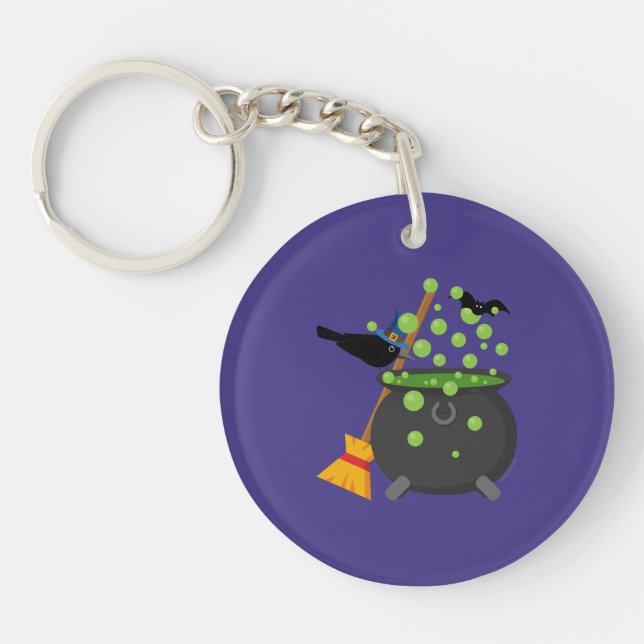 Cute Witch Kråka Tittar till en Bubbling Cauldron (Framsidan)