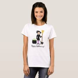 Cute Witch med hennes katt och Happy halloween T Shirt