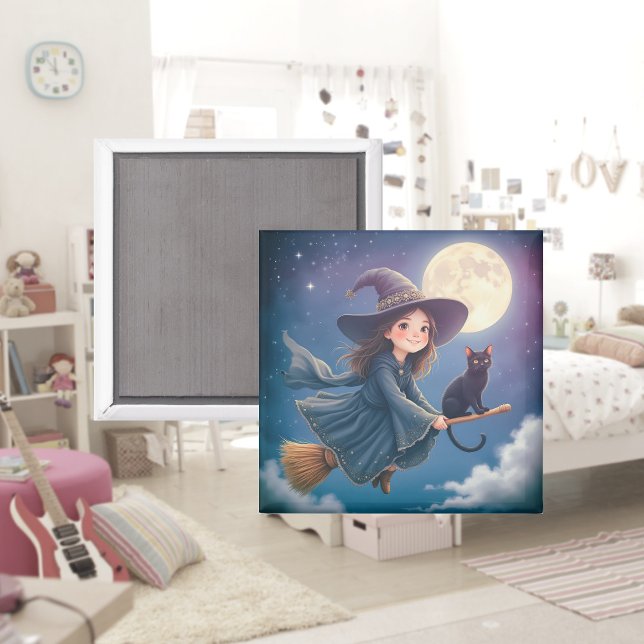 Cute Witch med kattmagnet Magnet (Skapare uppladdad)
