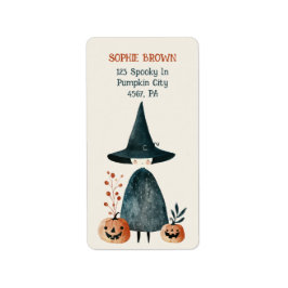 Cute Witch med Pumpkins Halloween Returadress Adressetikett