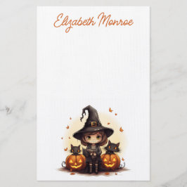 Cute Witch med Svarta katter och Pumpkins Hallowee Brevpapper