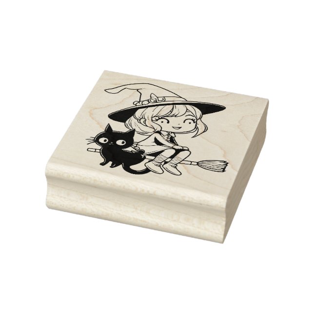 Cute Witch och Black Cat Stämpel (Stämpel)