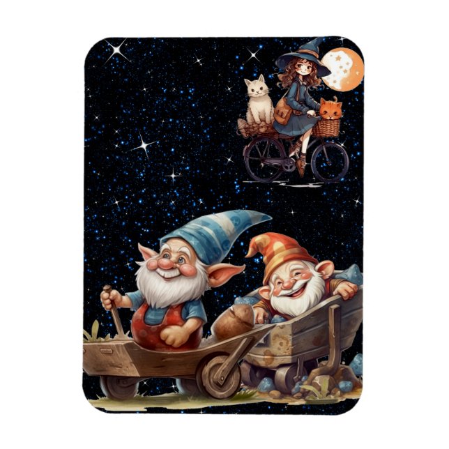 Cute Witch och Lycklig Gnomes Flexible Photo Magne Magnet (Vertikal)