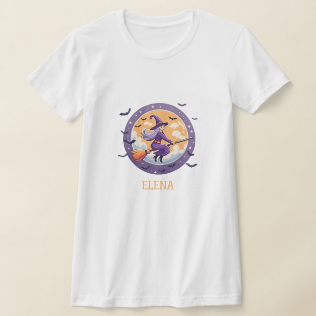 Cute Witch och Spooky Fladdermus T Shirt (Laydown)