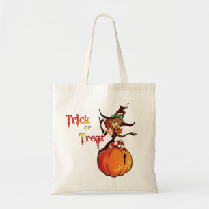 Cute Witch på Pumpkin Halloween Bags Tygkasse