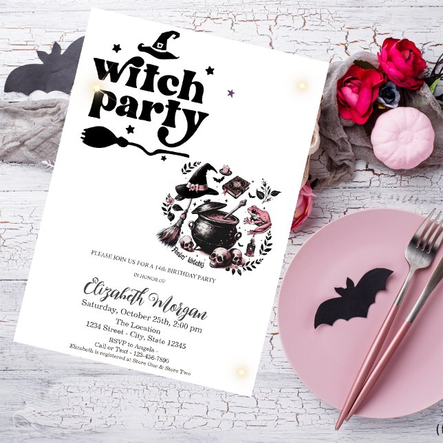 Cute Witch Party Birthday Inbjudningar (Skapare uppladdad)