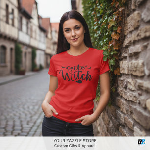 Cute Witch Red Womens Halloween T Shirt