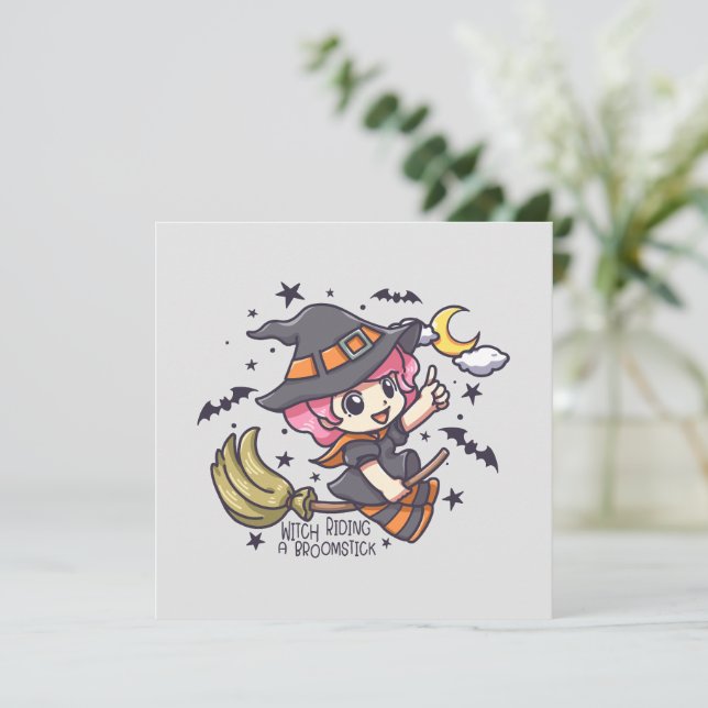 Cute Witch Riding A Broomstick (Stående Fram)