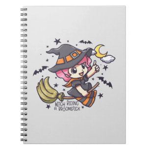 Cute Witch Riding A Broomstick Anteckningsbok