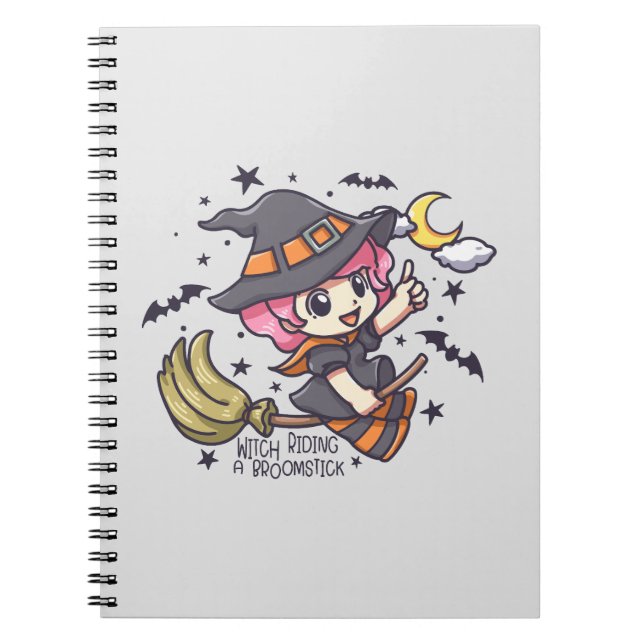 Cute Witch Riding A Broomstick Anteckningsbok (Framsidan)
