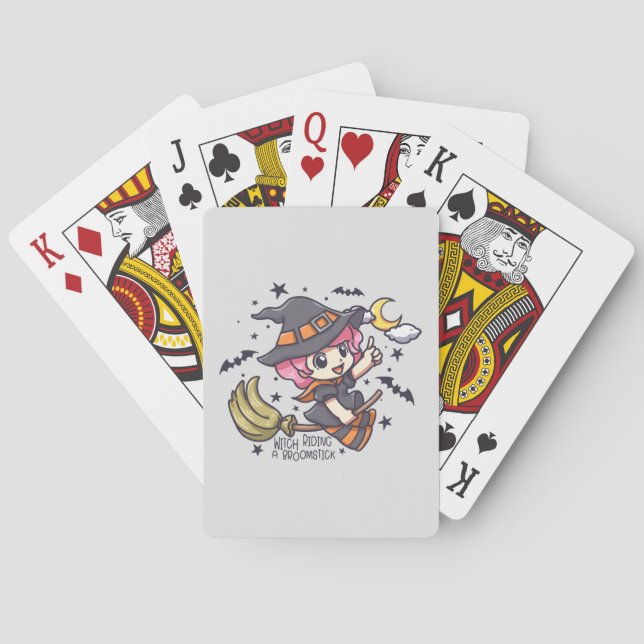 Cute Witch Riding A Broomstick Casinokort (Baksidan)