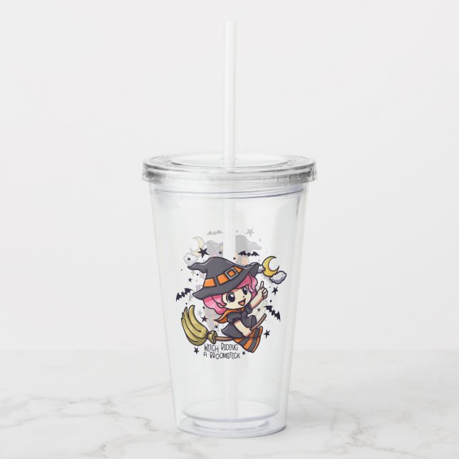 Cute Witch Riding A Broomstick Take Away Mugg (Framsida)