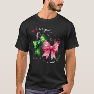 Cute Witch Rosa and Grönt Coquette Bow T Shirt