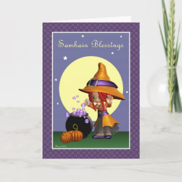 Cute Witch Samhain Blessens Greeting Card Kort