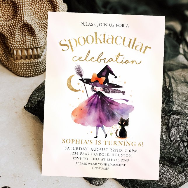 Cute Witch Spooktacular Party Halloween Birthday Inbjudningar (Skapare uppladdad)